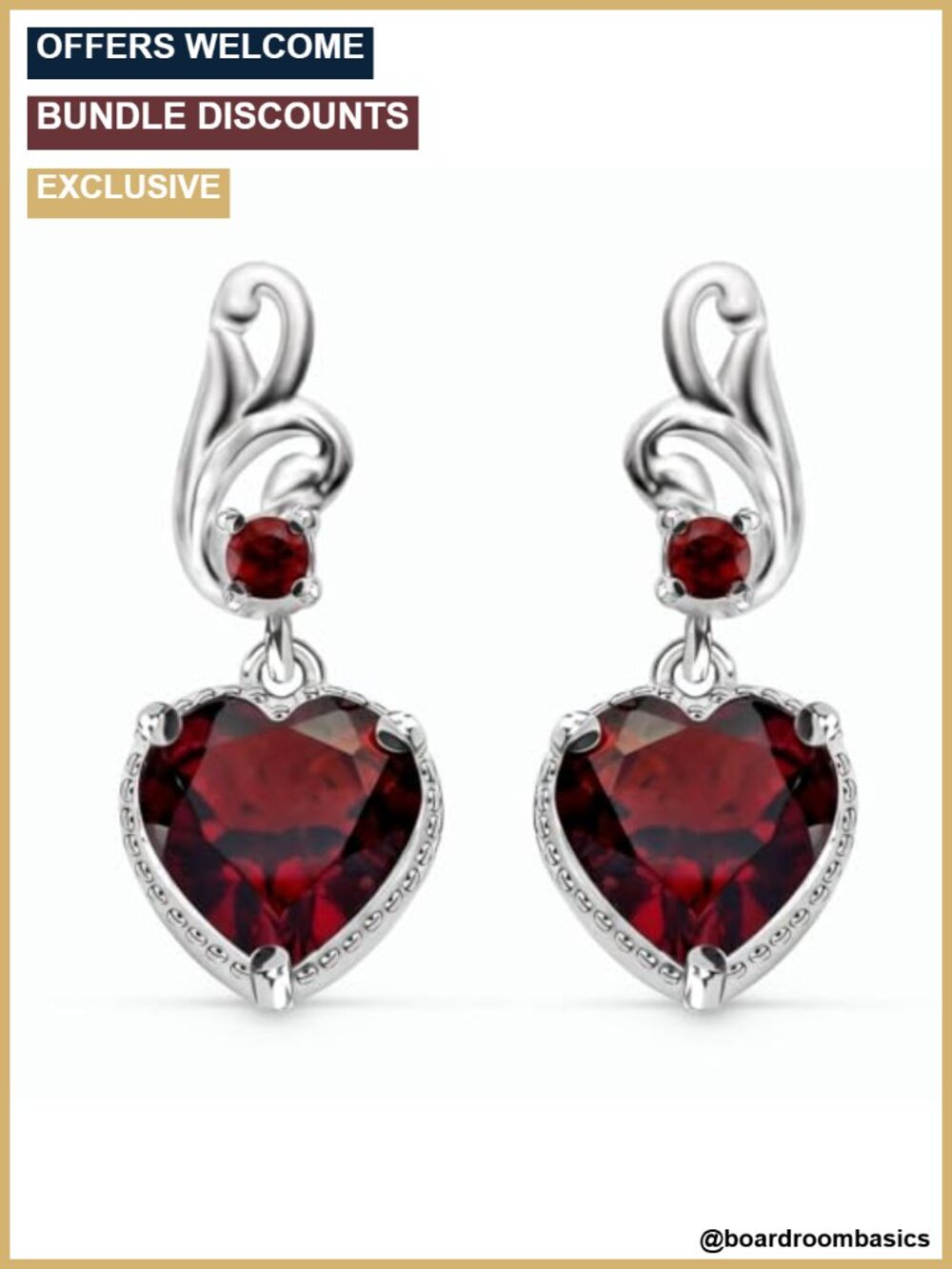 Garnet Heart Dangle Earrings 925 Sterling Silver Gemstone Drop